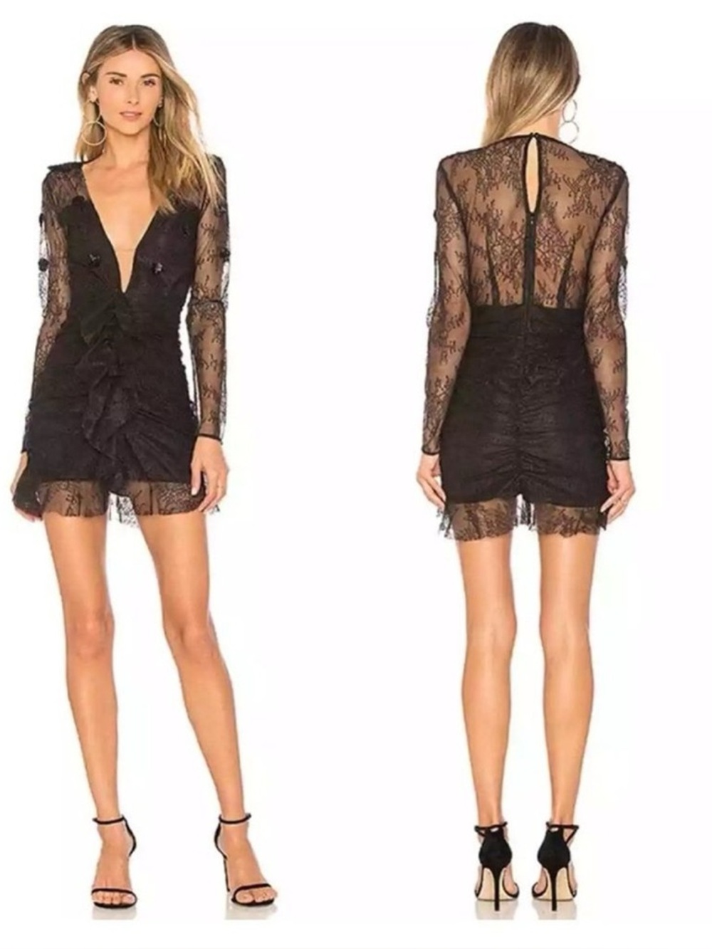 NWT For Love & Lemons Daisy Lace Mini Dress sequin ruffle whimsical Grunge Fairy
